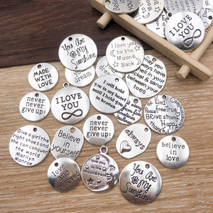 จี้เงินโบราณทรงกลมพร้อมตัวอักษรภาษาอังกฤษ I Love You สำหรับทำเครื่องประดับ DIY ชิ้นส่วนโลหะผสมสังกะสีชุบ - Product Image 4