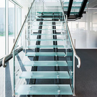 Bricolage sans cadre flottant givré anti-dérapant feuilleté trempé panneaux de verre et en acier inoxydable escalier kit coût