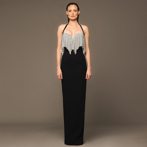 Nouvelle Robe de Soirée Noire Sans Manches à Col Halter, Jupe à Bretelles avec Paillettes et Effet Hanches Sculptées - Product Image 2