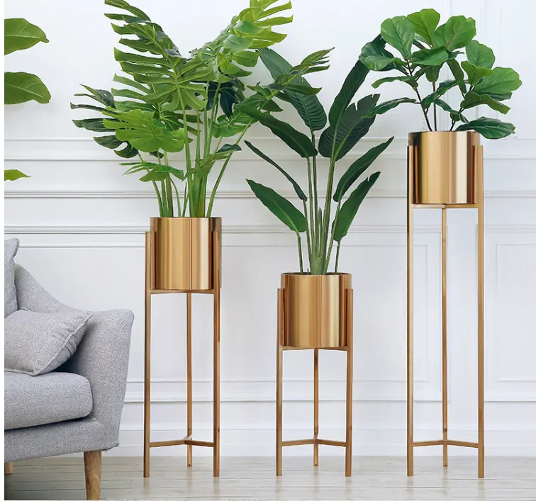 New Nordic Style Günstige Gold Indoor Gusseisen Metall Garten Tall Plant Blumentopf Stand für Dekor