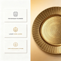 Assiette de présentation en plastique PP plaqué or sur mesure, décorée d'un motif concentrique en relief, pour la décoration de table de banquet ou de mariage