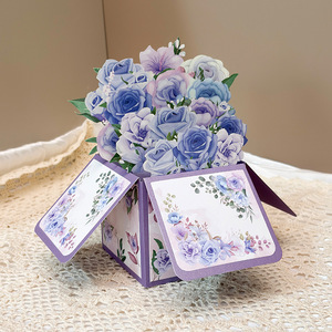 Biglietto d'Auguri 3D Pop-Up Ecologico e Riciclabile per la Festa dell'Insegnante, la Festa della Mamma, San Valentino, Compleanno, Bouquet di Fiori Blu - Product Image 2