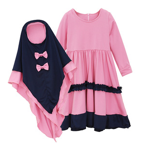 Vestido Islámico Abaya con Bloques de Color y Cuello Redondo de Manga Larga <span class=keywords><strong>para</strong></span> Niños de 0 a 3 Años y Traje Hijab <span class=keywords><strong>para</strong></span> Niños Musulmanes - Product Image 5