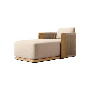 Chaise longue d'extérieur réglable en corde tressée à la main et en bois de teck, texture texturée, pour projets de villas - Product Image 2