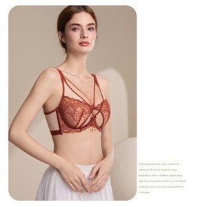 Soutien-gorge en dentelle style français à oreilles de lapin pour femme, respirant, ultra-fin, en nylon, avec rembourrage supérieur, effet push-up, orné de cristaux, pour poitrine généreuse - Product Image 3