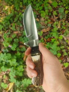 Coltello a lama fissa Full Tang di qualità tedesca con manico in corno di cervo naturale prezioso, OEM, per campeggio, autodifesa, sopravvivenza e caccia - Product Image 2