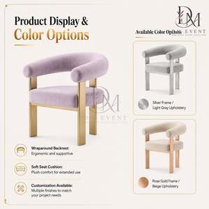 Silla de Comedor de Acero Inoxidable con Respaldo Tubular Abierto en Dorado y Tapicería Lila para Hoteles y Eventos de Boda, Venta al Por Mayor - Product Image 4