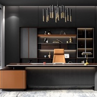 Grand bureau de luxe en forme de L de couleur foncée avec lumière LED Design convertible moderne