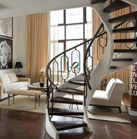 DB élégant contemporain cadre en acier au carbone verre/bois/marches en marbre Design esthétique moderne escalier incurvé
