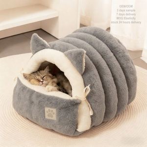 Eco-Friendly Washable Pet Cat Ear Warming <b>Bed</b> with Rabbit Plush Arctic Fleece and PP Cotton Filling Soft Cozy Luxury Winter <b>Bed</b> - Product Image 1