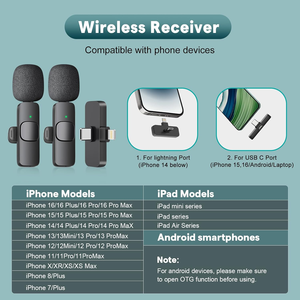 Microphone cravate à condensateur cardioïde sans fil portable 2 en 1, carte son, mini microphone en plastique pour iPhone Android, enregistrement audio/vidéo - Product Image 2