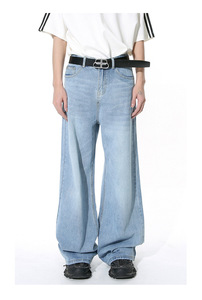 Pantalons en denim brut pour homme, coupe droite, design personnalisé, indigo, vente en gros, jeans vintage pour homme, style baggy - Product Image 4