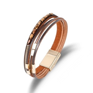 Bracciale <span class=keywords><strong>in</strong></span> stile bohémien, monili <span class=keywords><strong>in</strong></span> <span class=keywords><strong>pelle</strong></span> multistrato con perline realizzati artigianalmente PK-0016 bracciale a chiusura magnetica europeo e americano - Product Image 1