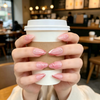 Lot de 24 faux ongles réutilisables en PMMA, style amande française, dégradé, à presser, avec strass, longue durée
