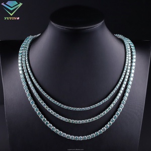 Cadena de Tenis con Moissanita de Colores de Lujo, Estilo Hip Hop Rock, Pulsera de Plata 925 con Moissanita, Collar Cubano Chapado en Oro de 18K - Product Image 3