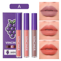 Best-seller transfrontalier : Ensemble de 3 gloss à lèvres aux saveurs fruitées, rouge à lèvres liquide mat non collant, hydratant et waterproof