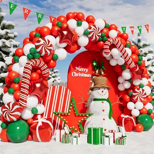 Globos Navideños Verde Oscuro, Rojo y Blanco, Caja de Regalo Navideña, Globo Redondo de Caramelo, Globos de Estrella Metalizados, Artículos Navideños, Fiesta de Navidad - Product Image 1