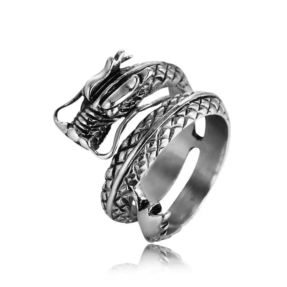 Vintage Mode Open Ring Dragon Men Edelstahl Ring