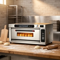 Horno de Gas de 1 Plataforma y 3 Bandejas con Control Automático de Temperatura e Iluminación Interior, Ahorrador de Energía, para Cafetería, Panadería y Tienda de Snacks