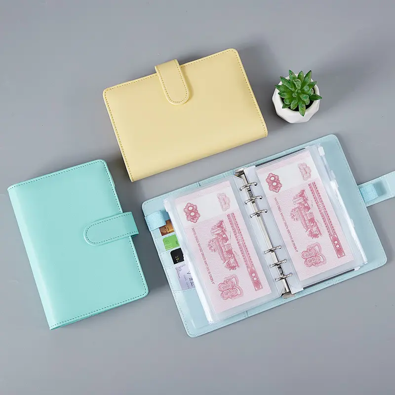 Wholesale A5 A6 Pvc Clear Binders Leather Notebook Binder Budget Planner Binder with Cash Envelopes for Budgeting