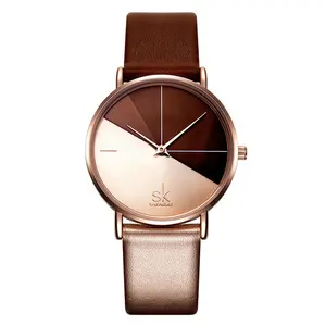 Sk 0095 relógios de luxo de couro feminino, relógio de quartzo moderno e criativo para mulheres relógio de pulso shengke feminino