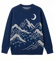 Pull en tricot à col rond brodé de montagnes et de paysages aquatiques vintage, pull décontracté pour homme, doux et chaud, design paysage naturel