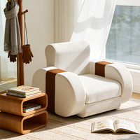 Fauteuil lounge confortable en mousse pour enfants, style nordique, en velours pelucheux avec bordure côtelée contrastante, silhouette arrondie