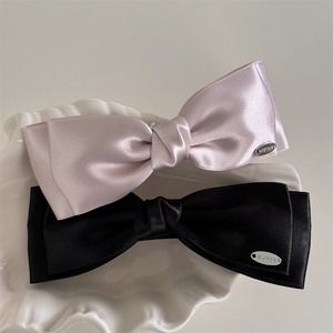 Pinza para el pelo con lazo de tela de satén de doble capa plateada estilo francés para niña, accesorio para el pelo con clip de resorte - Product Image 4