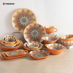 Bohemian Style Fancy Pratos Stoneware Dinner <b>Set</b> Colorful Ceramic Tableware Custom Printed Plate and Dishes - Product Image 1