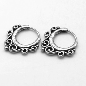 Pendientes de aro de plata tibetana yunnique con patrón calado, joyería de acero inoxidable 316 para uso en la moda - Product Image 5