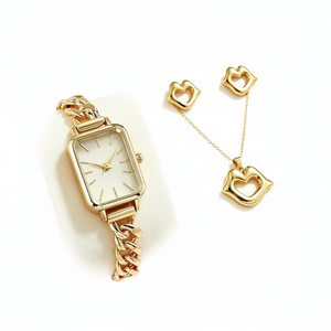 Conjunto de Joyería de Acero Inoxidable Chapado en Oro, Reloj de Cuarzo y Pendientes con Colgante de Labios para Mujer, Regalo Navideño - Product Image 1