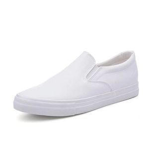 Zapatos casuales de primavera para hombre, estilo slip-on, para trabajo, estudiantes, color blanco, resistentes al desgaste, suela gruesa, color sólido, estilo para caminar en pareja. - Product Image 1