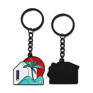 Customize Zinc Alloy Soft Enamel Charm Multiple With Coconut Tree Element Keychain Key Rings Metal Key Tags Custom Logo