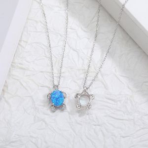 Collar con colgante de tortuga blanca azul OPAL sintético, cadena de caja Vintage de plata, estética tridimensional elegante para mujer - Product Image 5