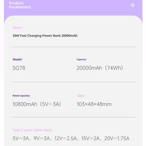 Powerbank Portatile 35W Ricarica Rapida, Batteria Esterna 20000mAh con Cavo per Uso Esterno - Product Image 5
