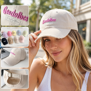 Gorra de papá de sarga de 6 paneles, estilo vintage, lavada y desgastada, color pastel macaron, con bordado de letras 3D <span class=keywords><strong>Goodvibes</strong></span> y visera deshilachada, ajustable - Product Image 3