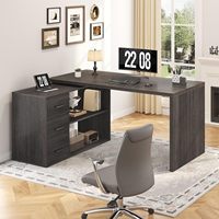 Escritorio de Oficina en Forma de L con Cajones y Estantes, Giratorio 360°, Reversible Izquierda/Derecha, Ajustable, Escritorio Ejecutivo para Computadora con Almacenamiento