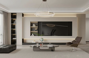 Meuble TV mural moderne minimaliste avec éclairage LED, panneau en bois massif, réglable, pour chambre à coucher, salon, usage extérieur, hall - Product Image 3