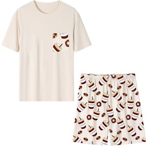 <span class=keywords><strong>Pyjama</strong></span> pour <span class=keywords><strong>homme</strong></span> en tissu tricoté en spandex/polyester à motif de dessin animé, impression numérique, manches courtes, 2 pièces, simple et décontracté - Product Image 1