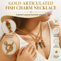 Kalung Liontin Ikan Enamel Baja Anti Karat Berlapis Emas Haomi CE, Liontin Ikan 3D Warna-warni, Rantai Curb, Perhiasan untuk Wanita