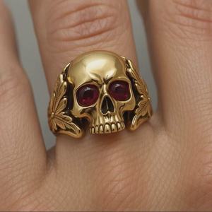 Golden Skull <b>Ring</b> With <b>Ruby</b> Eyes Punk Jewelry <b>For</b> Halloween <b>Men</b> Women Fashion <b>Rings</b> - Product Image 4