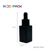 Flacon compte-gouttes en verre de forme rectangulaire givré noir mat de 10ml pour huile essentielle