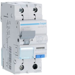 Hager Rcbo 1P+N 16A Tipo A 10mA Curva C 4500A per Protezione Elettrica - Product Image 1