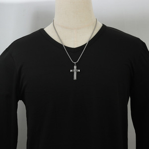 <b>Cross</b> Pendant Necklace Stainless Steel Black Unisex Geometric Design 23040 - Product Image 3