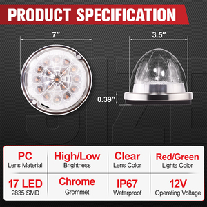 2PCS 17LED Feux de signalisation auxiliaires rouges + verts double révolution type pastèque avec boîtier chromé pour camion, 12V, IP67 - Product Image 3