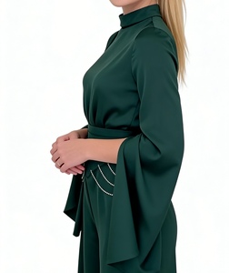 Robes élégantes à col mi-haut et manches longues pour femmes, nouvelle collection printemps, avec bordure en satin, taille cintrée, tendance - Product Image 2
