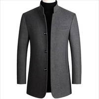 Pardessus d'hiver coupe ajustée pour homme, veste en laine mélangée à col montant avec doublure matelassée et fermeture à boutons