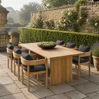 Ensemble de table et de chaises de jardin de luxe moderne, ensemble de salle à manger en teck pour hôtel, meubles de patio, ensemble de salle à manger en teck imperméable pour l'extérieur