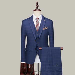 Ensemble pull-over <span class=keywords><strong>costume</strong></span> d'affaires décontracté anti-rétrécissement bleu pour hommes Blazer à simple boutonnage Logo brodé avec braguette et fermeture éclair - Product Image 4