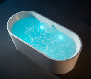 67 pouces moderne blanc ovale acrylique autoportant baignoire à remous intérieur <span class=keywords><strong>Hydro</strong></span> <span class=keywords><strong>Massage</strong></span> support seul égouttoir pierre salle de bain - Product Image 1